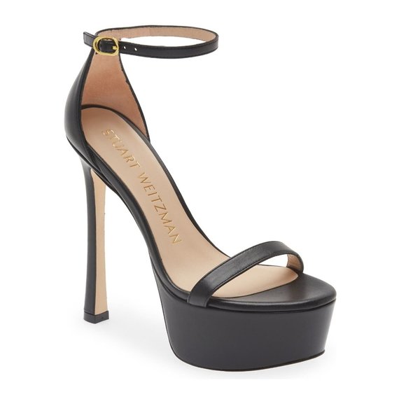 $575 Stuart Weitzman Nudistcurve Hollywood Sandal LEATHER BLACK 8 (PA17)